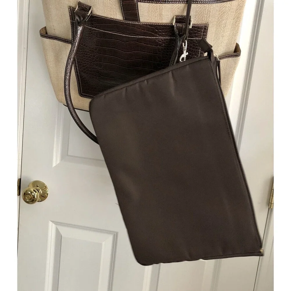 CROFT AND BARROW TOTE BAG LAPTOP BROWN/TAN SHOULDER CROCODILE & CAVANAS